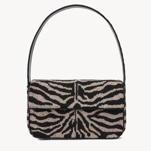 Staud Tommy beaded bag black and white zebra